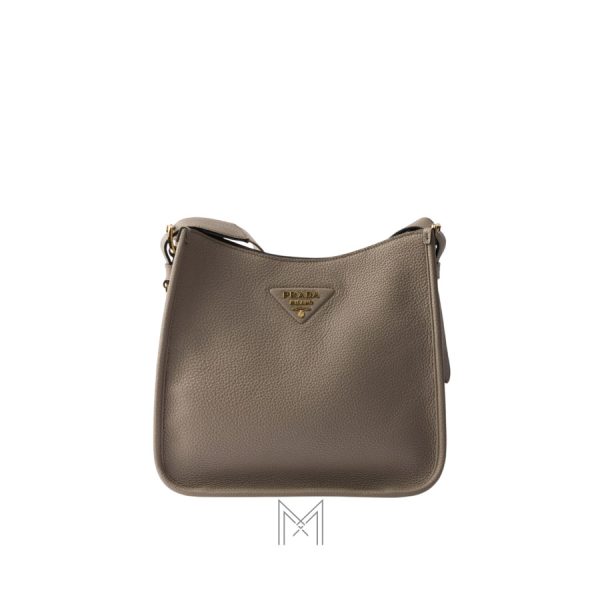 Túi kẹp nách Prada authentic màu xám etoupe da sần MHTP187