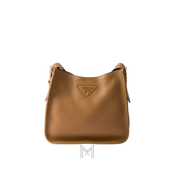 Túi kẹp nách Prada authentic màu nâu bò da sần MHTP185