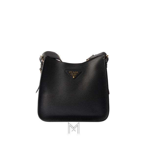 Túi kẹp nách Prada authentic màu đen da sần MHTP186