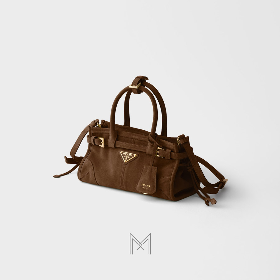 Túi xách Prada Bonnie small màu nâu da lộn chính hãng MHTP111 2026 Túi xách Prada Bonnie small màu nâu da lộn chính hãng MHTP111 2026