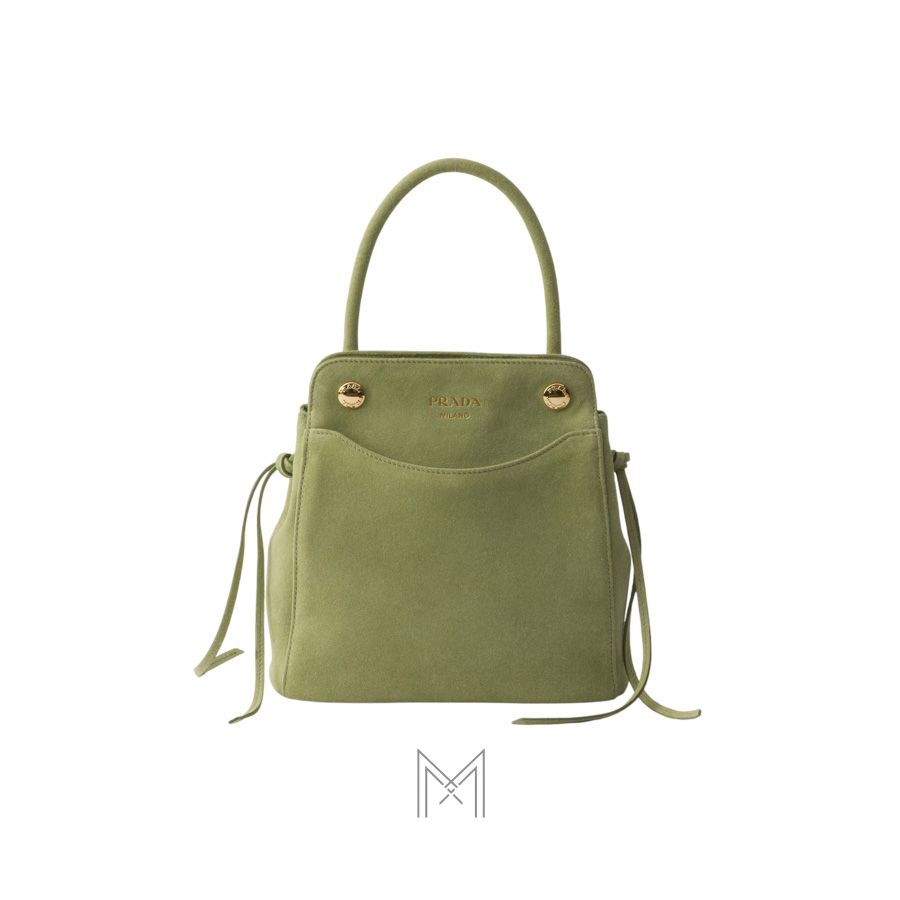 Túi xách đeo chéo Prada Carry màu xanh bơ da lộn chính hãng MHTP095 2026 Túi xách đeo chéo Prada Carry màu xanh bơ da lộn chính hãng MHTP095 2026