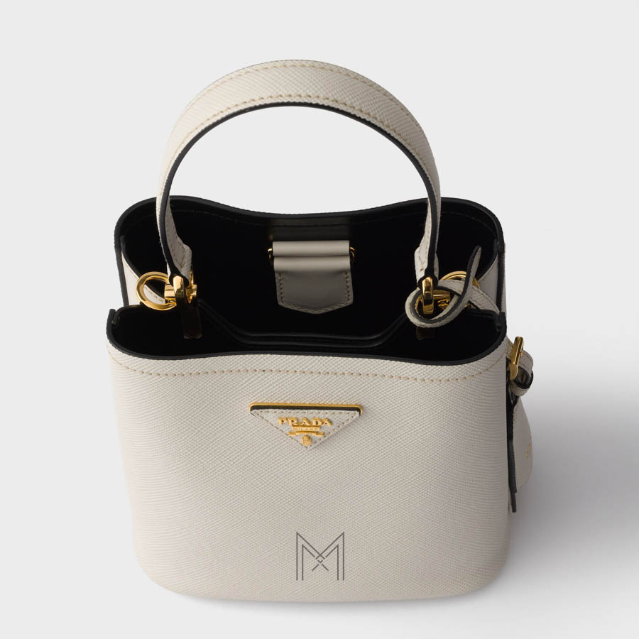 Túi xách mini Prada Panier chính hãng màu trắng logo vàng MHTP226 2026 Túi xách mini Prada Panier chính hãng màu trắng logo vàng MHTP226 2026