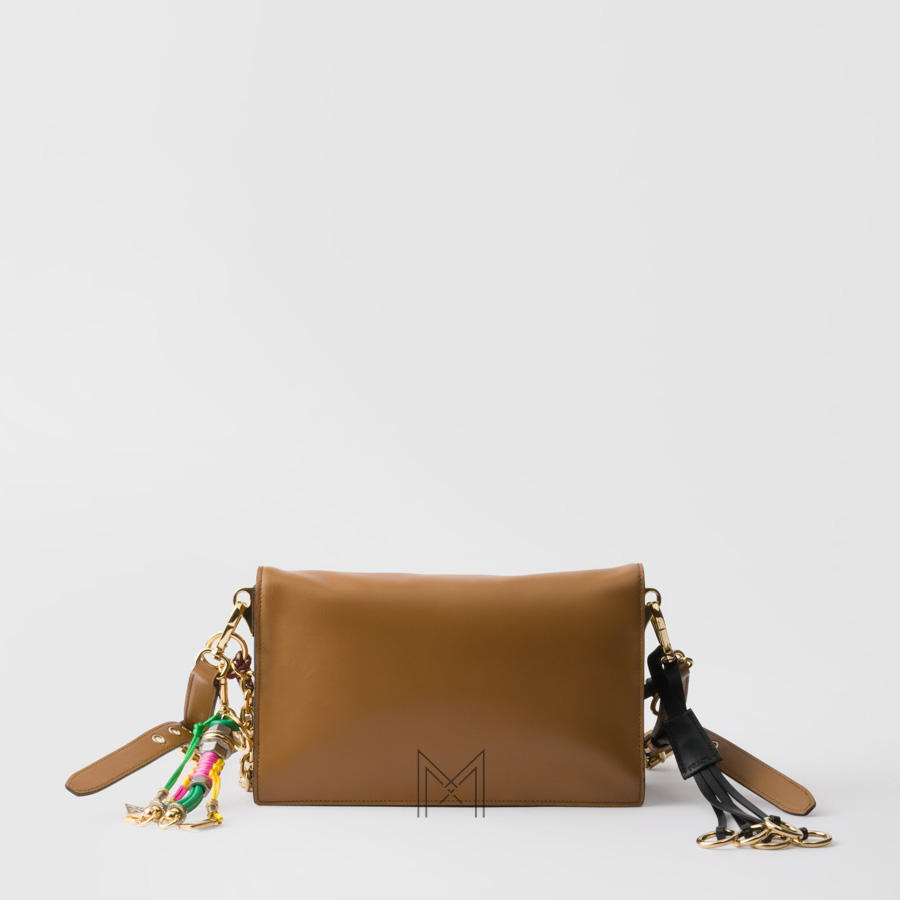 Túi xách đeo chéo Prada Soft authentic màu nâu dây xích vàng MHTP235 2026 Túi xách đeo chéo Prada Soft authentic màu nâu dây xích vàng MHTP235 2026