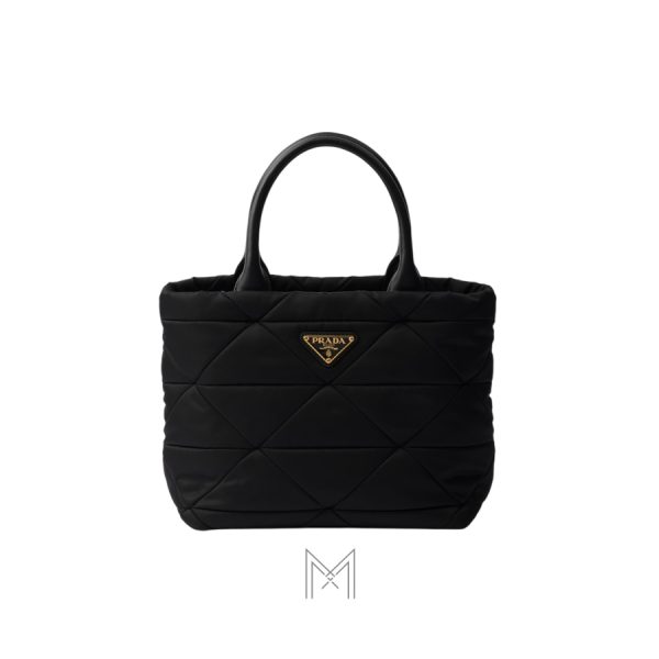 Túi xách đeo chéo Prada Padded màu đen logo vàng chính hãng MHTP104