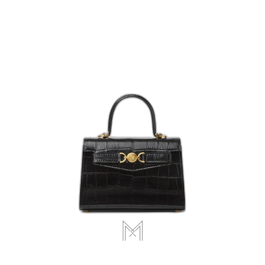 Túi xách đeo chéo Versace Medusa 95 màu đen hoạ tiết vân da cá sấu MTV155 2026 Túi xách đeo chéo Versace Medusa 95 màu đen hoạ tiết vân da cá sấu MTV155 2026