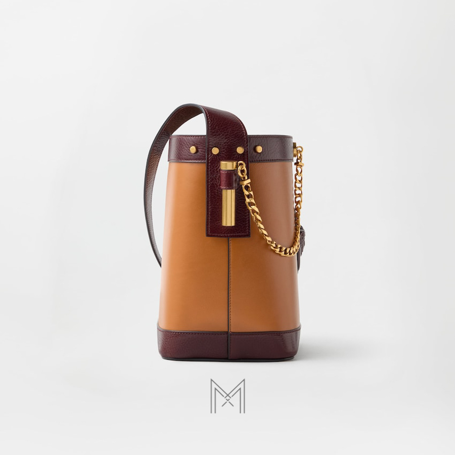 Túi xách Versace bucket màu nâu da bê chính hãng MTV190 2026 Túi xách Versace bucket màu nâu da bê chính hãng MTV190 2026