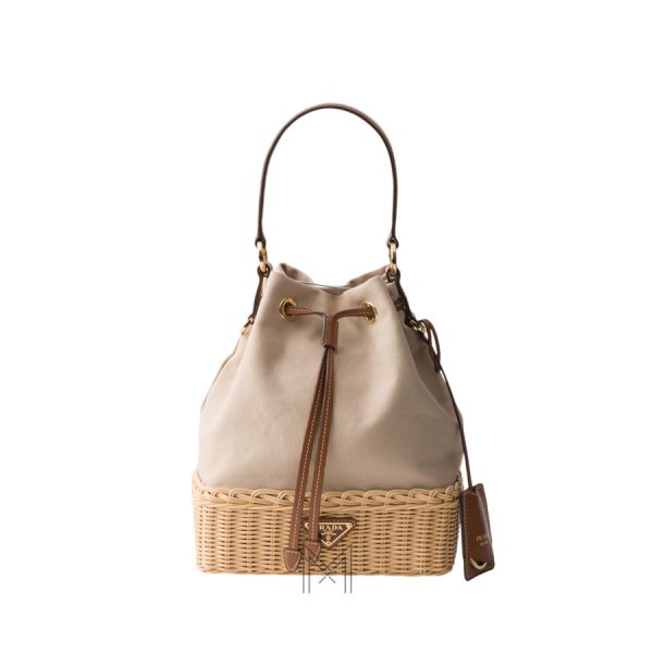 Túi Prada Wicker xách màu be hàng hiệu chính hãng MHTP135
