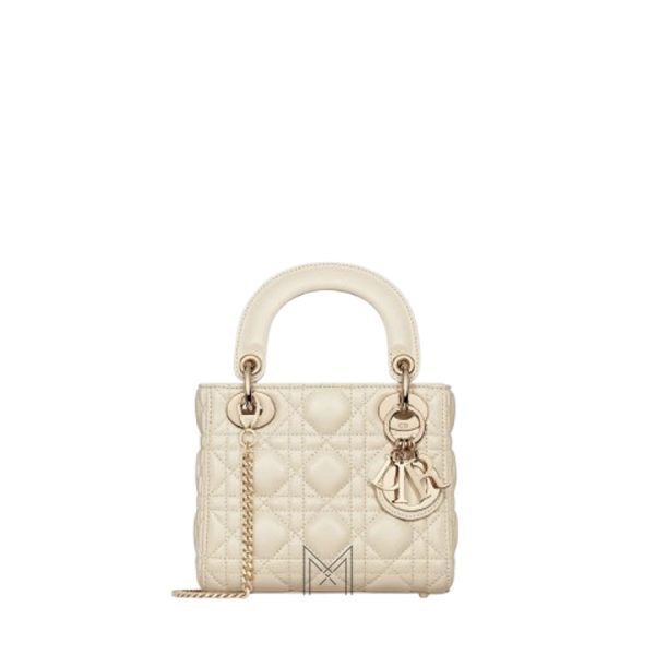 Túi Xách Đeo Chéo Mini Lady Dior Bag Light Beige Cannage Lambskin JTT039