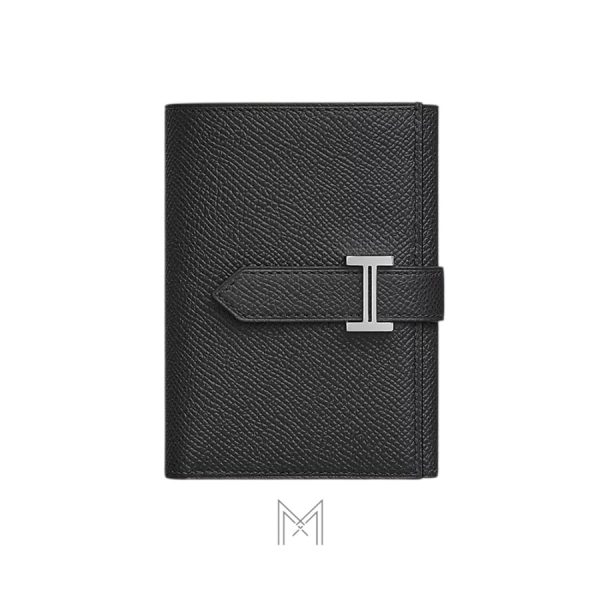 Ví ngắn Hermes Bearn màu đen hàng hiệu authentic MVH28