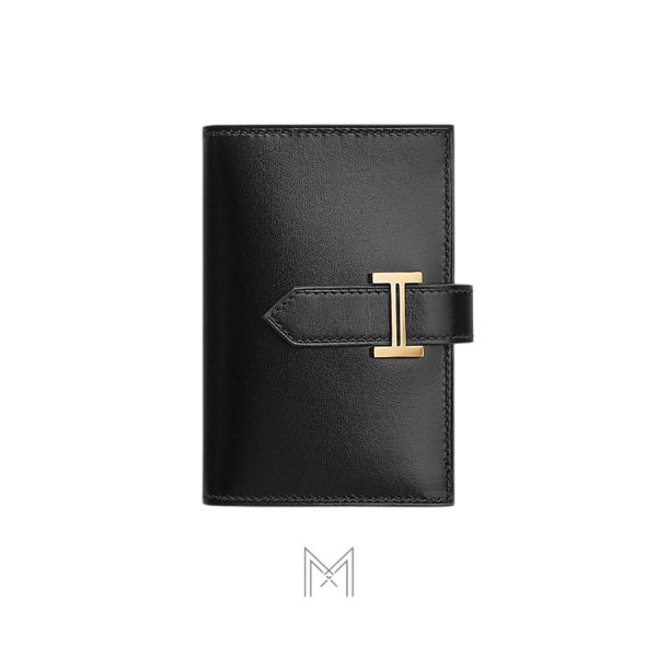 Ví đựng thẻ Hermes Bearn màu đen khoá vàng authentic MVH19