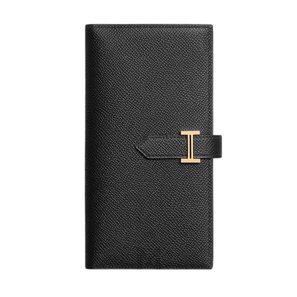 Ví dài Hermes Bearn màu đen da sần chính hãng MVH46