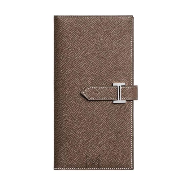 Ví dài Hermes Bearn màu nâu da sần hàng hiệu MVH45