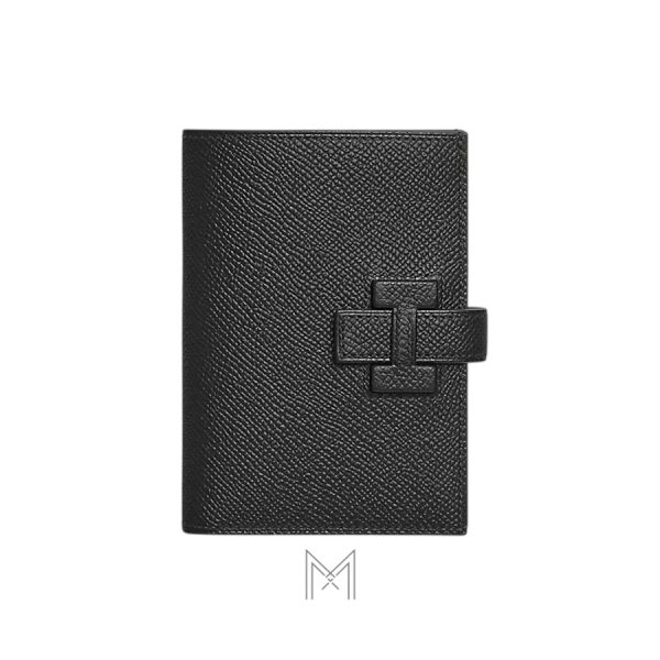 Ví da ngắn Hermes H Passant Compact màu đen chính hãng MVH36
