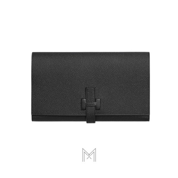 Ví Hermes H Passant Toutenmain màu đen da sần MVH41