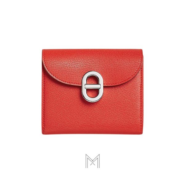 Ví da ngắn Hermes Maillon Compact màu cam hàng hiệu MVH16