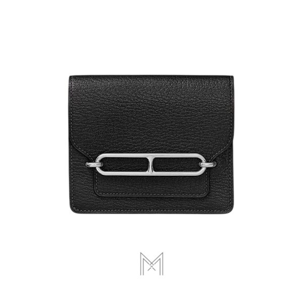 Ví da ngắn Hermes Roulis Slim màu đen chính hãng MVH11