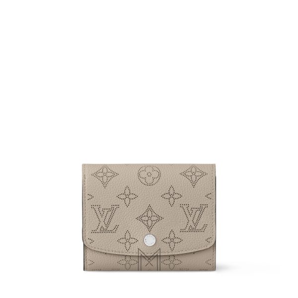 Ví Ngắn Cúc Bấm LV Iris Màu Be Monogram Mahina Chính Hãng VLV102