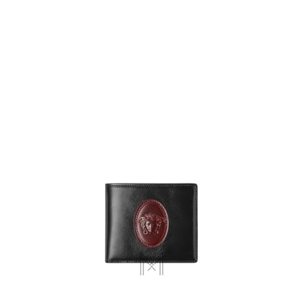 Ví ngắn Versace Roomy màu đen Medusa đỏ chính hãng MVV11