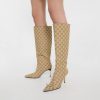 Boots cao gót Gucci màu be họa tiết authentic MHGG045 2026 Boots cao gót Gucci màu be họa tiết authentic MHGG045 2026