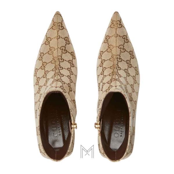 Boots cao gót Gucci Bombshell màu be họa tiết authentic MHGG043
