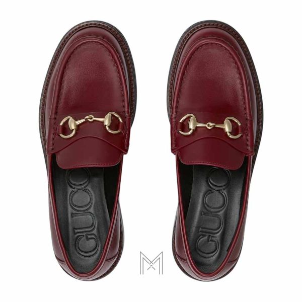 Giày loafer Gucci màu đỏ mận khóa vàng authentic MHGG040