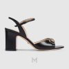 Sandal Gucci cao gót màu đen khóa Horsebit vàng chính hãng MHDG020 2026