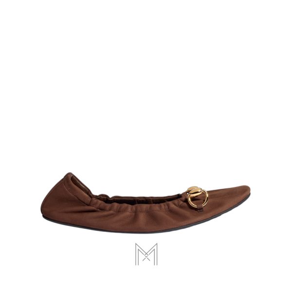 Giày búp bê Gucci màu nâu sẫm khóa vàng chính hãng MHGG001