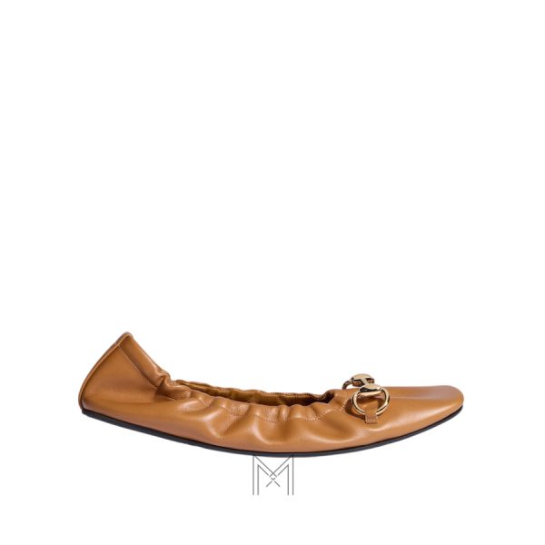 Giày búp bê Gucci màu nâu bò khóa vàng chính hãng MHGG002
