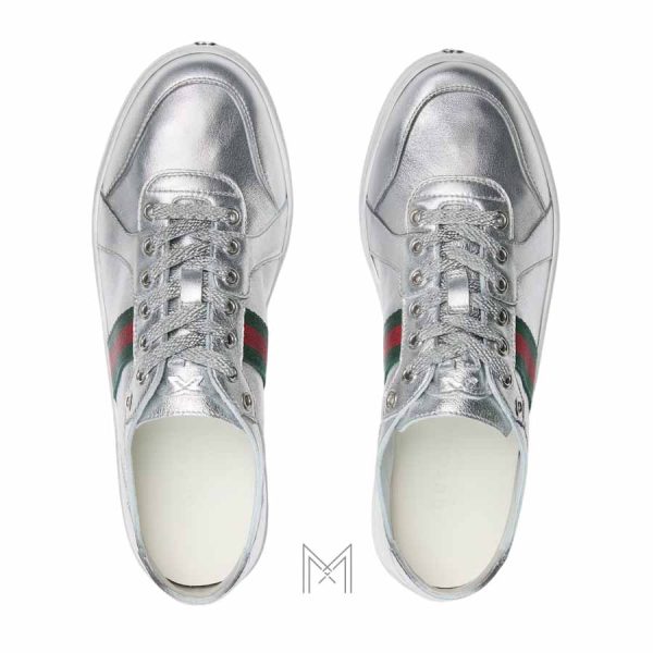 Giày thể thao Gucci màu bạc phối dải web chính hãng MHGG010