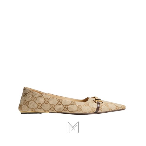 Giày búp bê Gucci màu be họa tiết khóa vàng chính hãng MHGG028