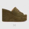 Dép Gucci cao gót đế xuồng màu xanh rêu da lộn chính hãng MHDG021 2026