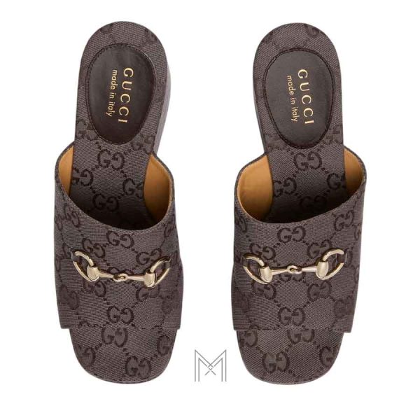 Dép Gucci cao gót đế xuồng màu xanh lá họa tiết chính hãng MHDG018