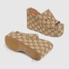 Dép Gucci cao gót đế xuồng màu be họa tiết da lộn chính hãng MHDG026 2026
