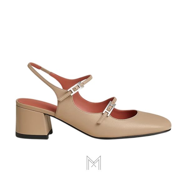 Cao gót Hermes Jackie 50 chính hãng màu be khoá bạc MHGH067