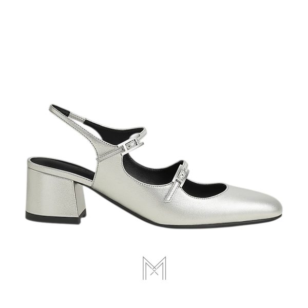 Giày cao gót Hermes chính hãng màu bạc khoá bạc MHGH087