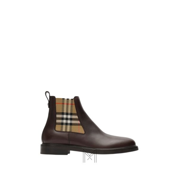 Chelsea boot Burberry màu nâu đậm phối họa tiết be chính hãng MHGB045