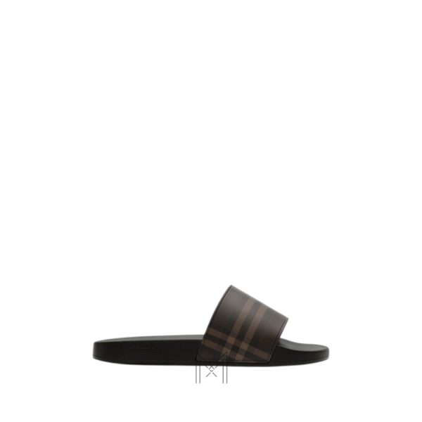 Dép Burberry quai ngang chính hãng màu nâu đậm họa tiết kẻ MHDB003