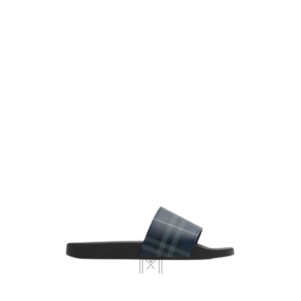 Dép Burberry quai ngang chính hãng màu xanh navy họa tiết kẻ MHDB005
