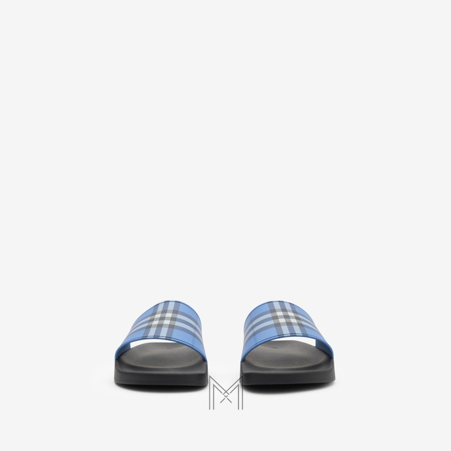 Dép Burberry quai ngang chính hãng màu xanh dương họa tiết kẻ MHDB007 2026 Dép Burberry quai ngang chính hãng màu xanh dương họa tiết kẻ MHDB007 2026