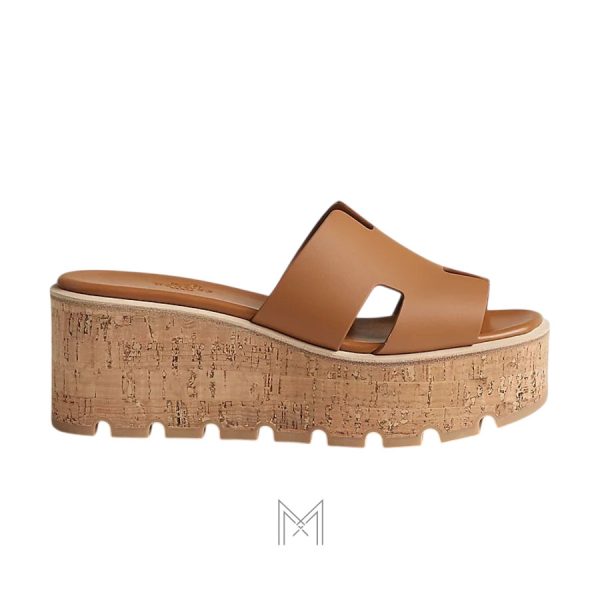 Dép cao gót đế xuồng Hermes nữ chính hãng màu nâu da trơn MHHH119