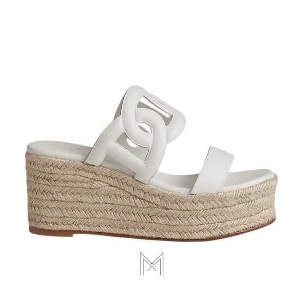 Dép cao gót đế xuồng Hermes nữ chính hãng màu trắng MHHH110