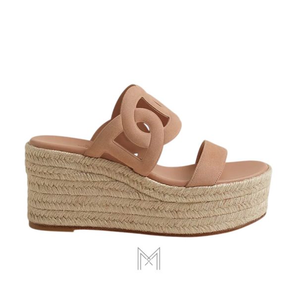 Dép cao gót đế xuồng Hermes nữ chính hãng màu hồng nude da lộn MHHH109