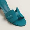 Dép cao gót Hermes nữ chính hãng màu xanh da trơn MHHH124 2026 Dép cao gót Hermes nữ chính hãng màu xanh da trơn MHHH124 2026