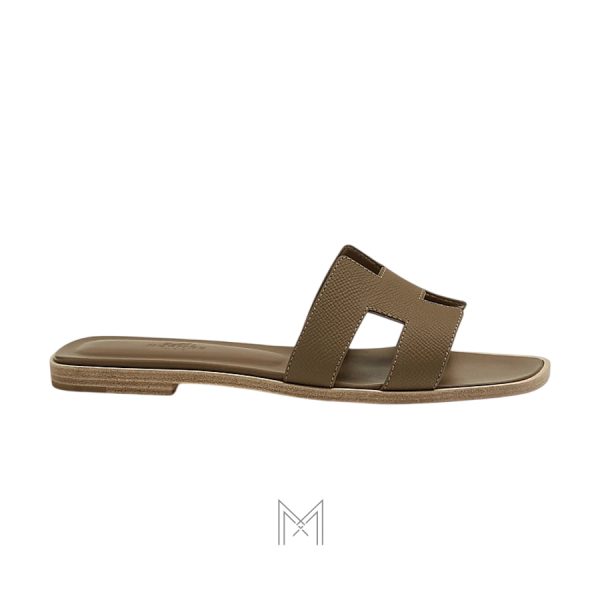 Dép quai ngang Hermes nữ chính hãng màu nâu taupe da hạt MHHH093