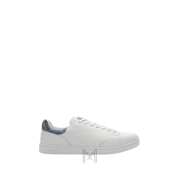 Giày thể thao cổ thấp Burberry da màu trắng gáy xanh authentic MHGB008
