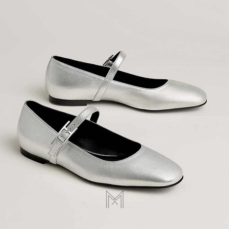 Giày búp bê Hermes Jane authentic màu bạc MHGH060 2026 Giày búp bê Hermes Jane authentic màu bạc MHGH060 2026