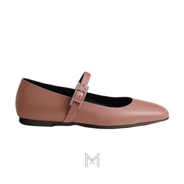 Giày búp bê Hermes màu hồng đất chính hãng MHGH050