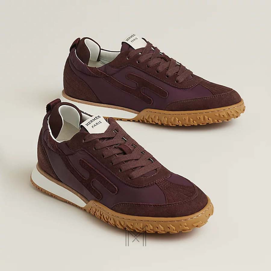 Sneaker Hermes Jet màu đỏ mận phối da lộn chính hãng MHGH031 2026 Sneaker Hermes Jet màu đỏ mận phối da lộn chính hãng MHGH031 2026