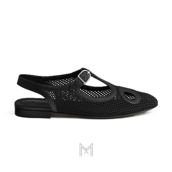 Giày búp bê lưới Hermes màu đen chính hãng MHGH009
