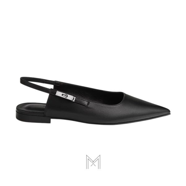 Giày búp bê Hermes chính hãng màu đen khoá bạc MHGH085